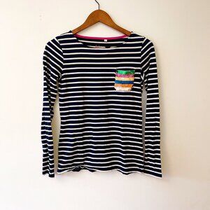 Boden Breton Rainbow Sequin Pocket Tee, Size 2